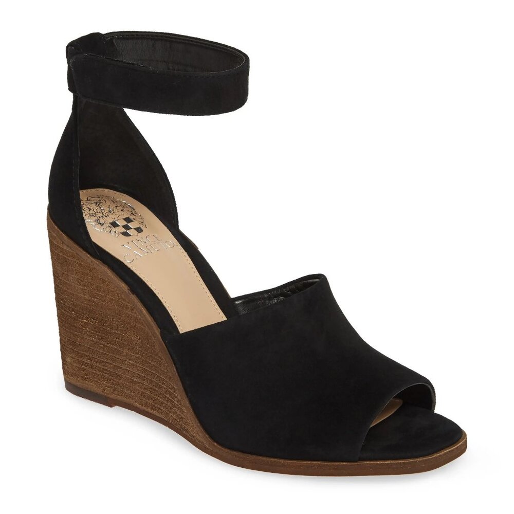 Vince Camuto Black Suede Wedge Sandals Size 8, 3.75" Heel, Black Summer Wedges